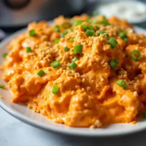 creamy slow cooker buffalo chicken dip - featured image