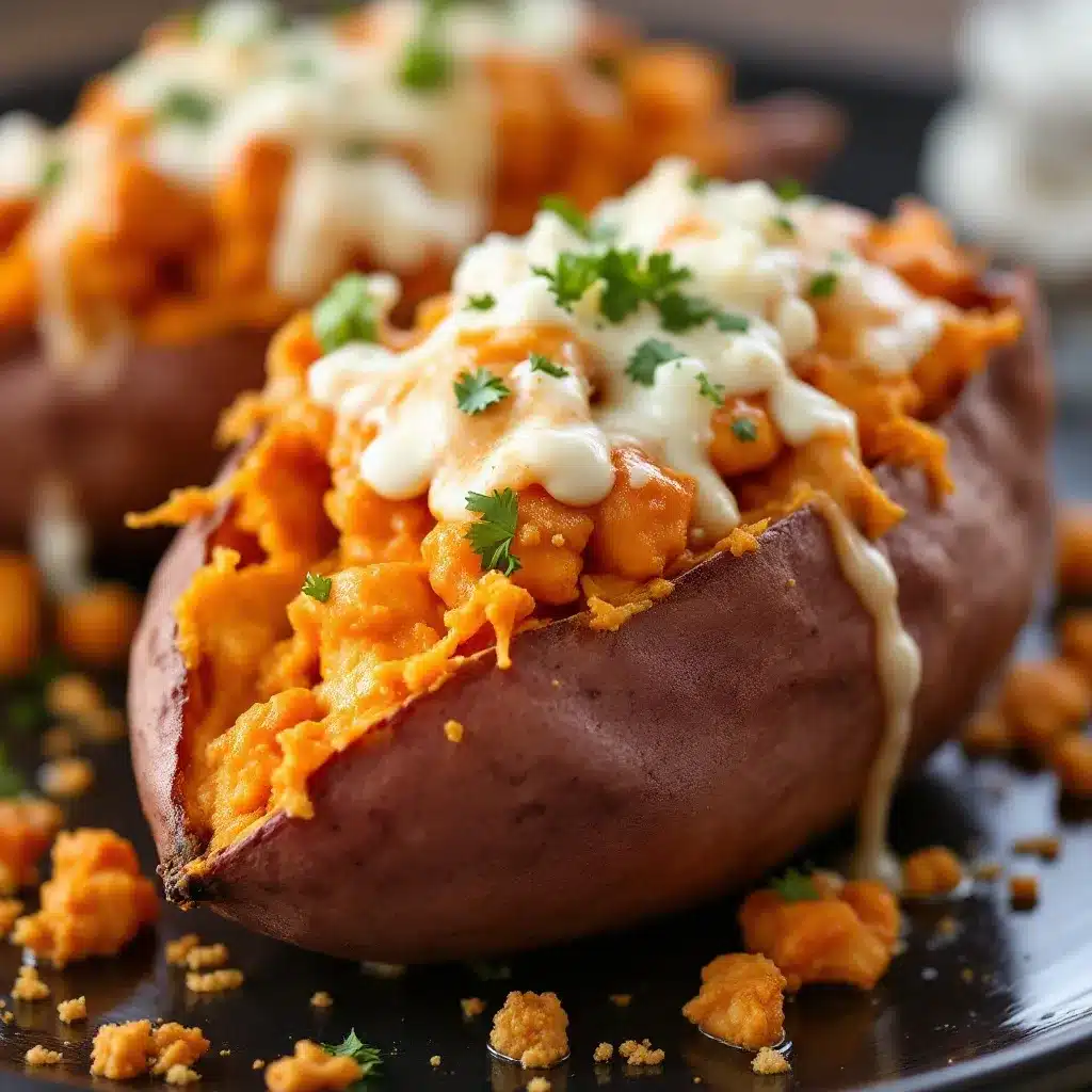 Crispy Buffalo Chicken Stuffed Sweet Potatoes preparation steps