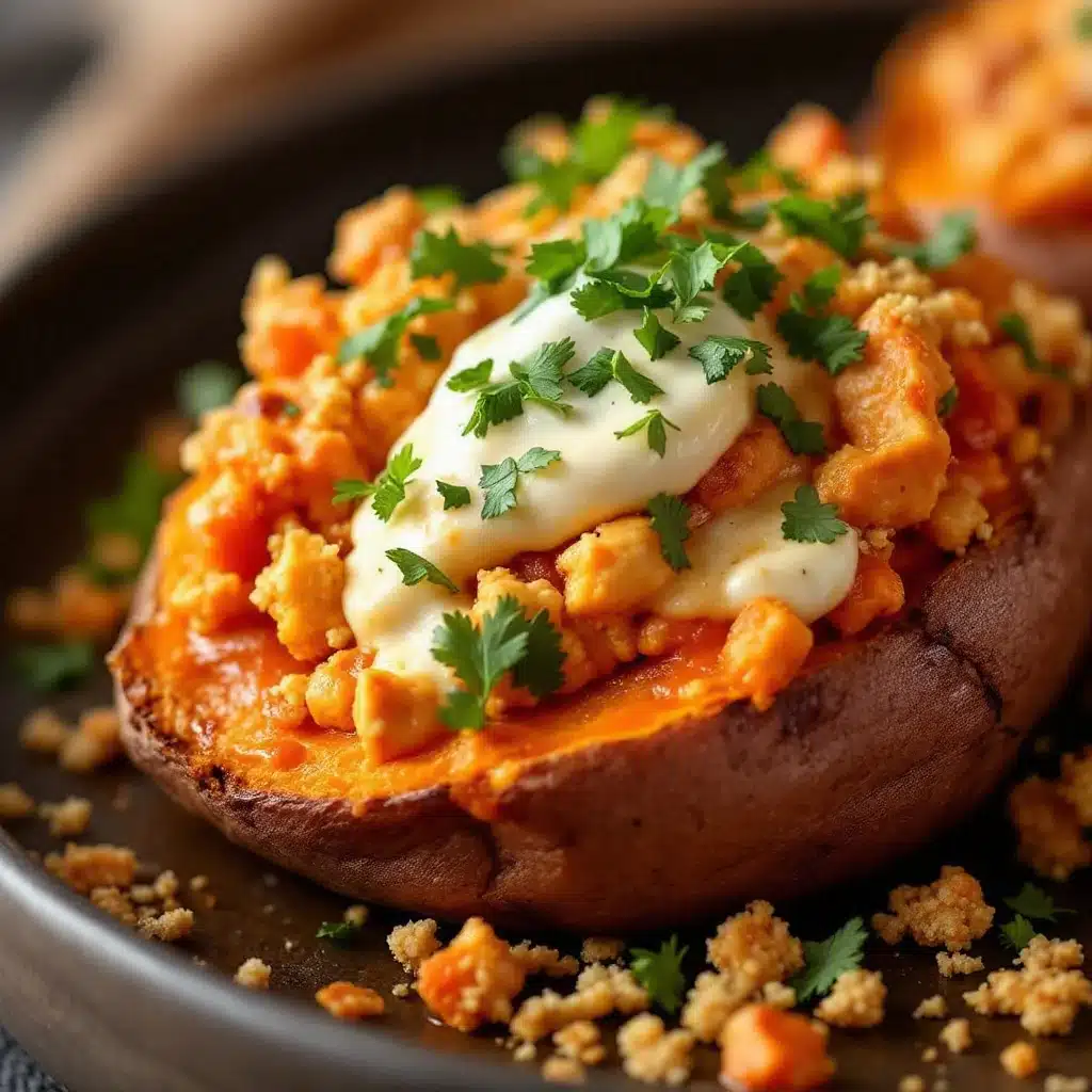 Crispy Buffalo Chicken Stuffed Sweet Potatoes - featured image