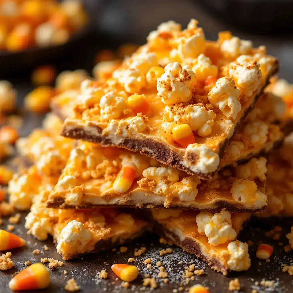 crispy candy corn popcorn bark - featured image