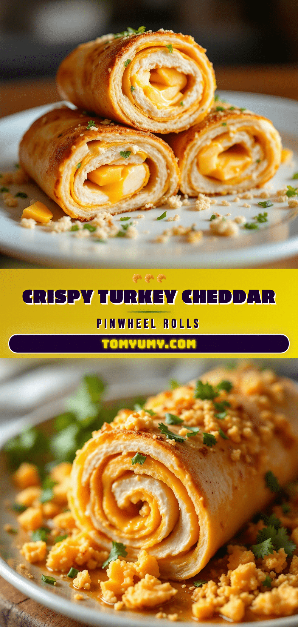 Crispy Turkey & Cheddar Pinwheel Lunch Rolls recipe