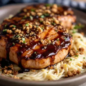 easy crockpot balsamic glazed pork chops - featured image