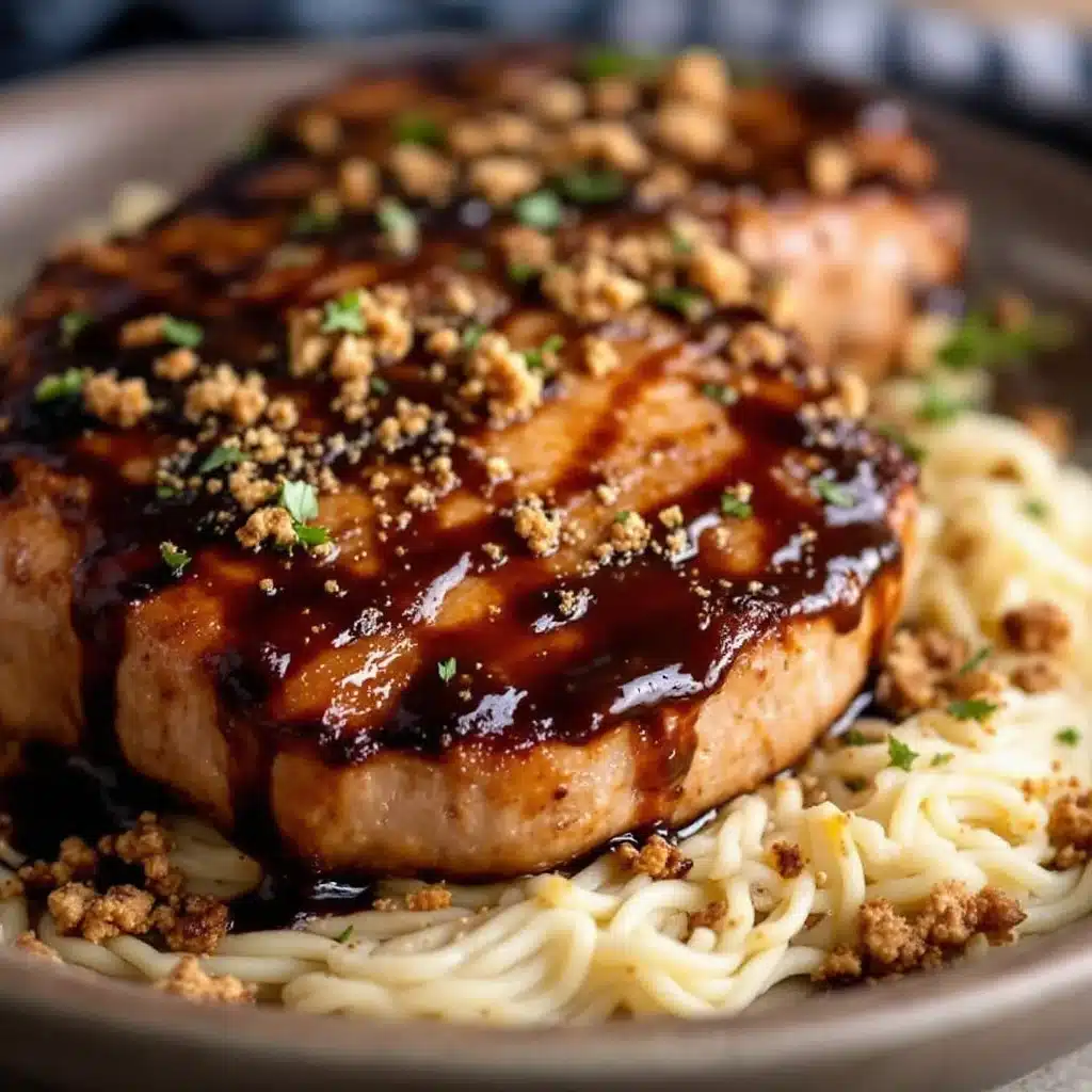easy crockpot balsamic glazed pork chops - featured image