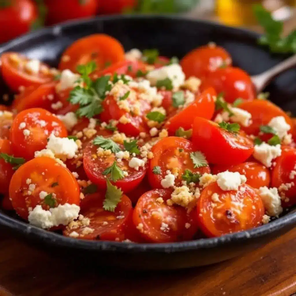 fresh marinated cherry tomato salad with feta preparation steps