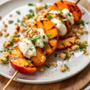 grilled peach burrata skewers - featured image