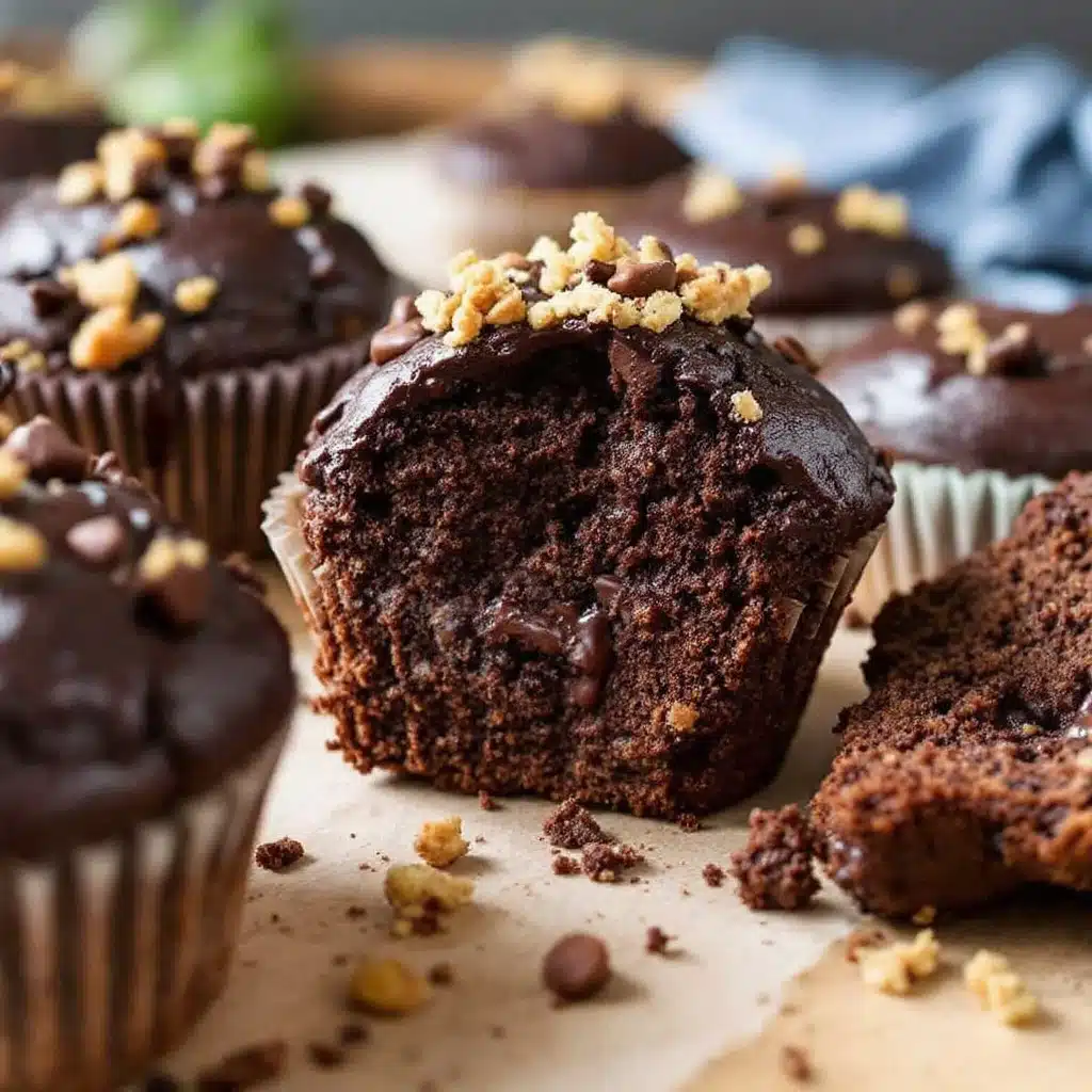 moist double chocolate zucchini muffins - featured image