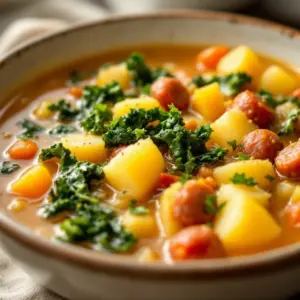 slow cooker sausage potato kale soup - featured image