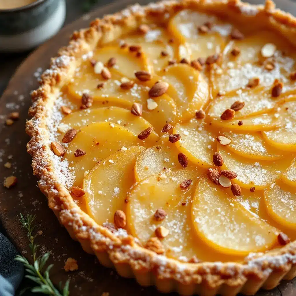 vanilla poached pear and almond tart - featured image