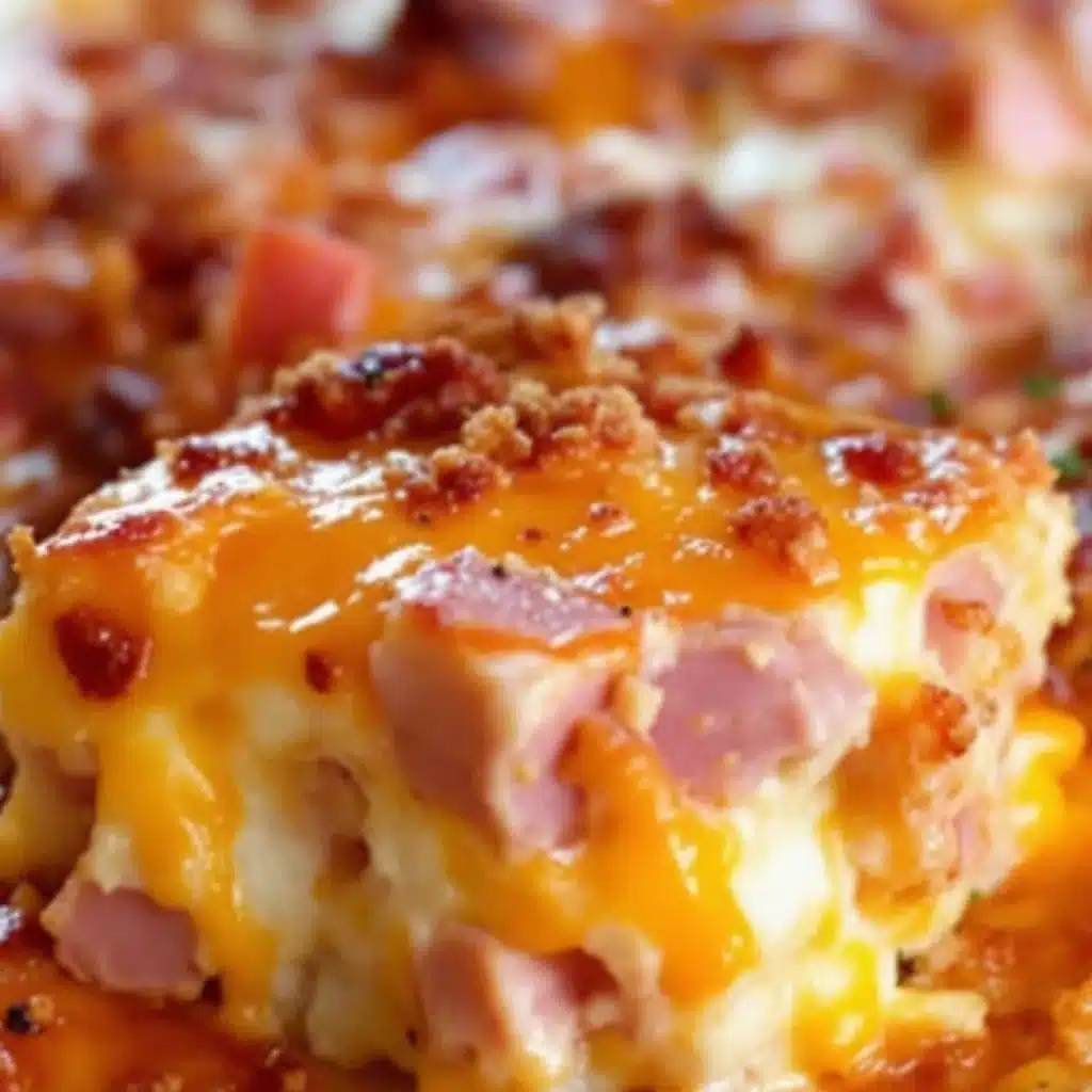 creamy crustless ham and cheese breakfast casserole - featured image