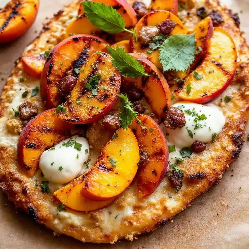 creamy grilled peach and burrata flatbread preparation steps