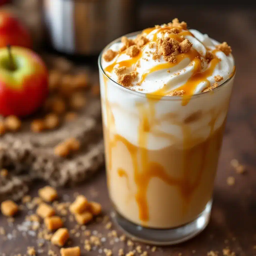 creamy iced apple cider caramel latte preparation steps