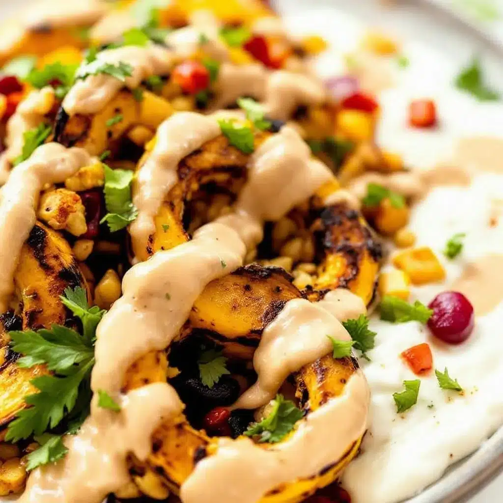 creamy maple tahini roasted delicata squash - featured image