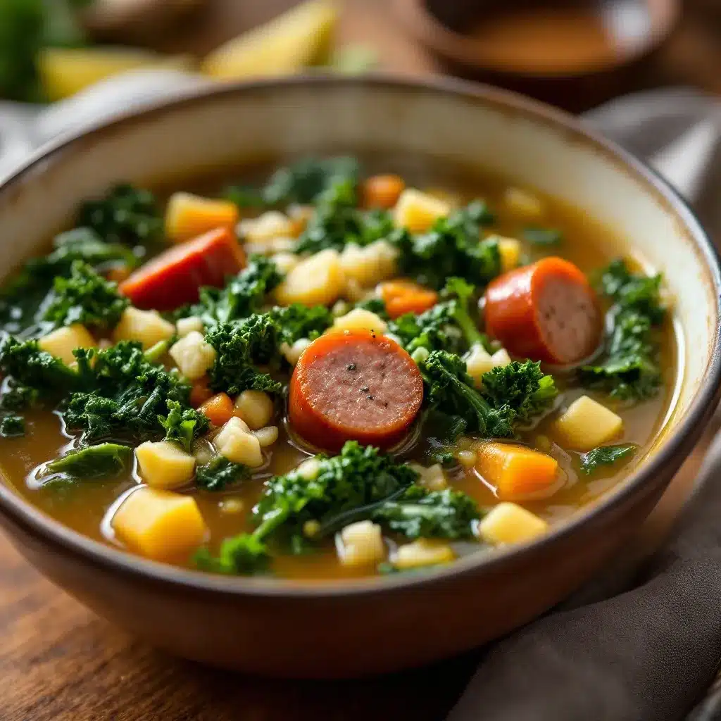 creamy one-pot sausage and kale soup preparation steps