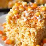 crispy candy corn rice krispie treats - featured image