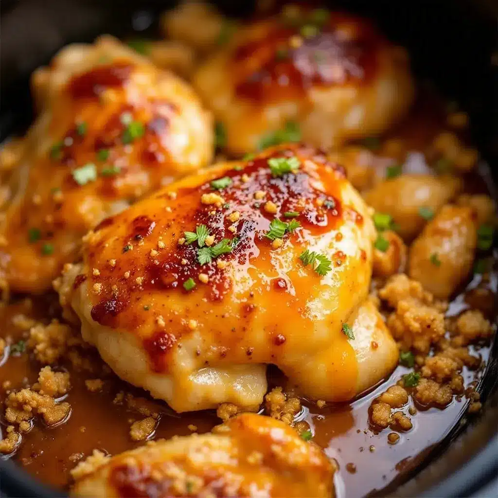 crispy honey garlic chicken thighs in crockpot preparation steps
