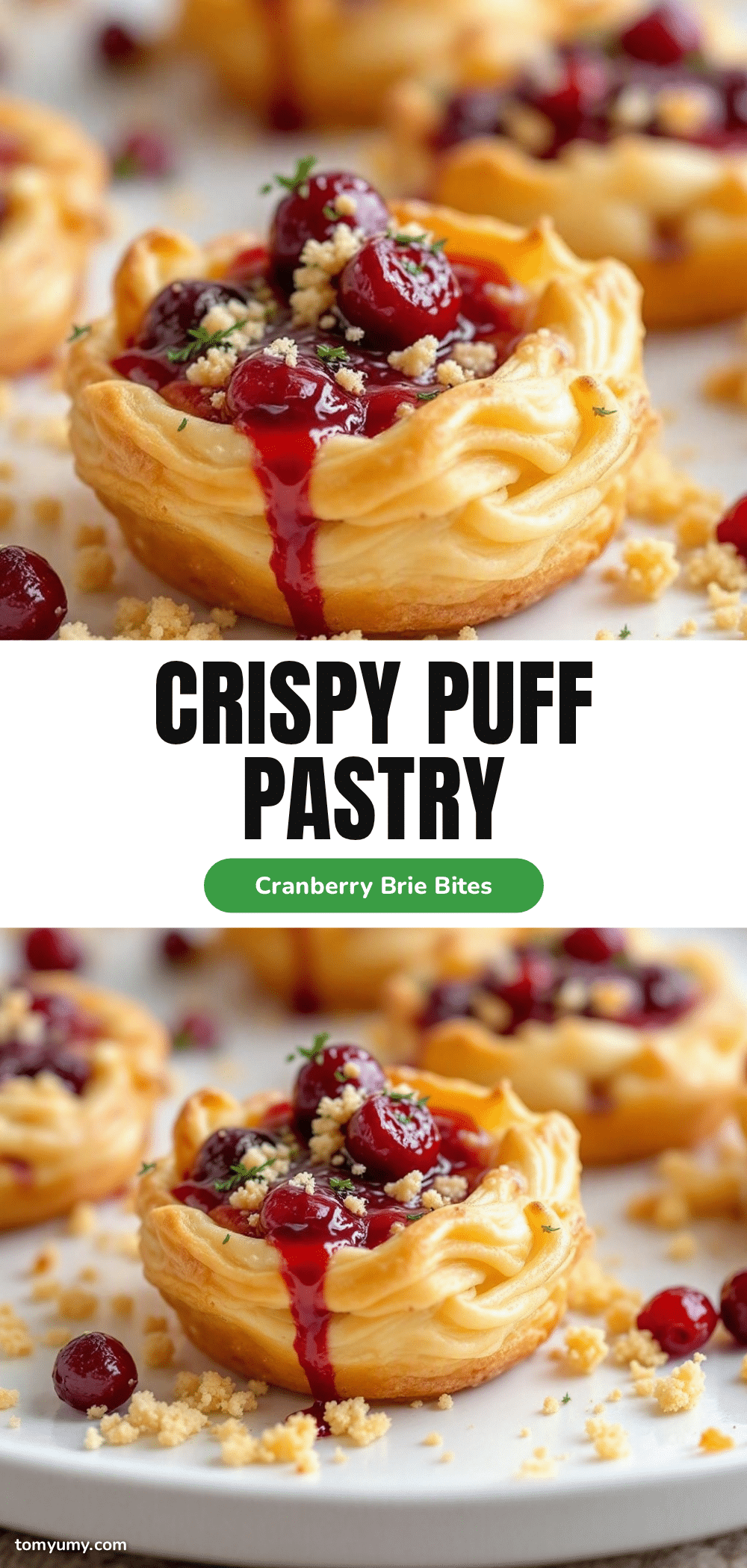 Crispy Puff Pastry Cranberry Brie Bites recipe