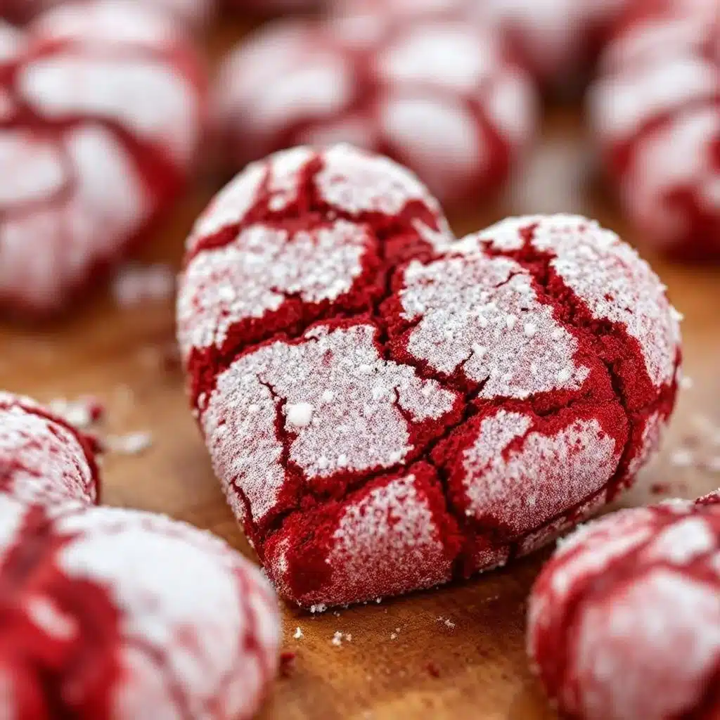 crispy red velvet heart-shaped crinkle cookies - featured image