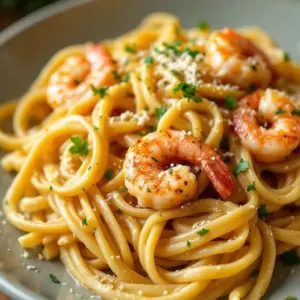 garlic butter shrimp pasta - featured image
