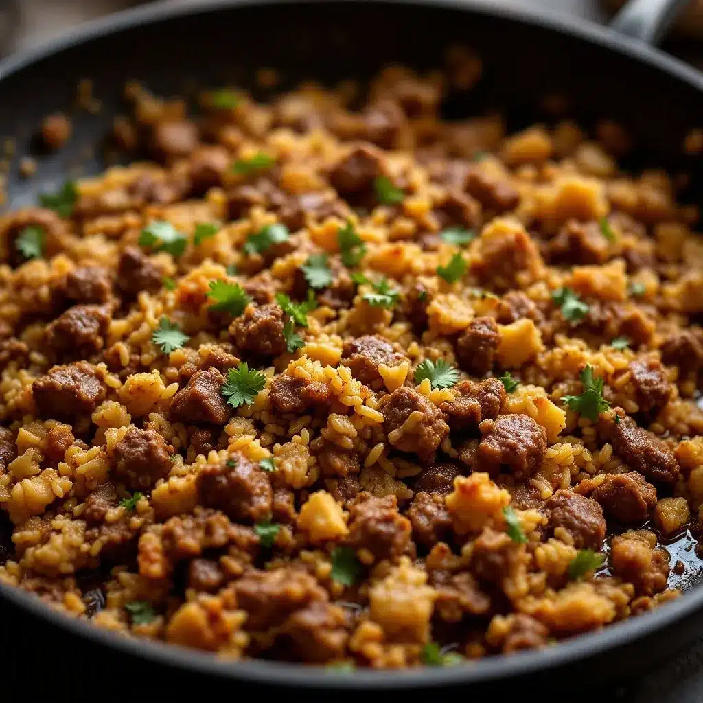 ground beef and rice skillet preparation steps
