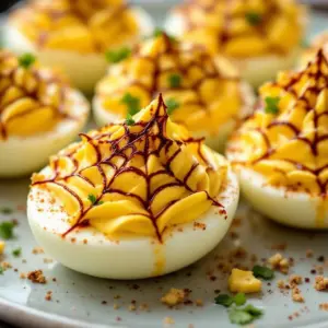 spider web deviled eggs - featured image
